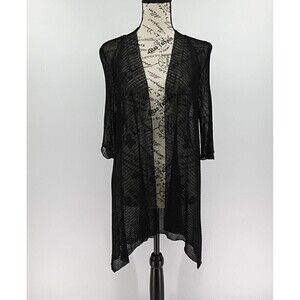 Eileen Fisher Mesh Duster Cardigan Womens Medium Black Open‎ Front Minimalist